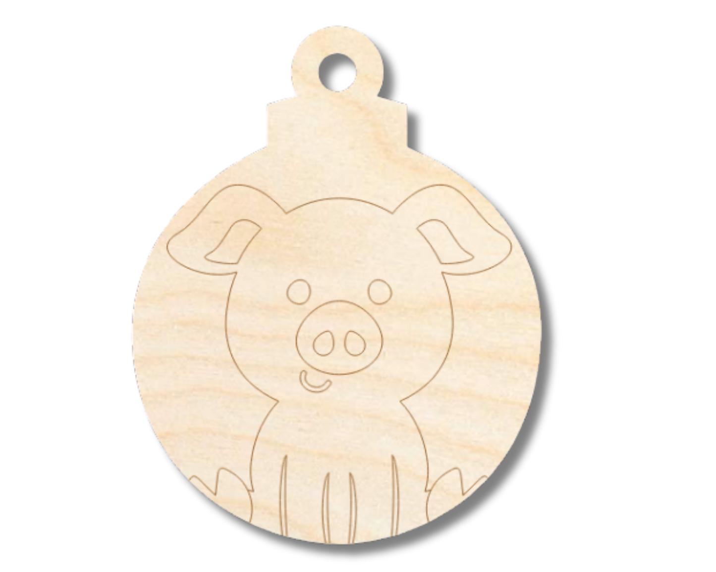 Unfinished Wood Etched Pig Ornament Shape | Paint By Line Crafts | up to 30" DIY
