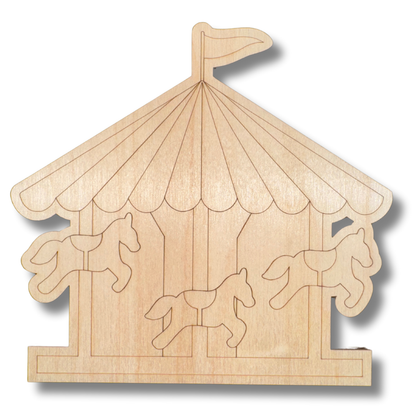 Unfinished Wood Etched Carousel Shape | Paint By Line Crafts | up to 30" DIY