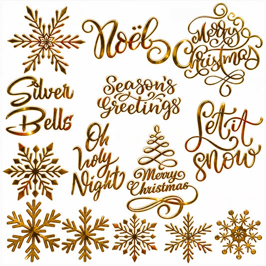 Gold Metallic Christmas Sayings and Snowflakes