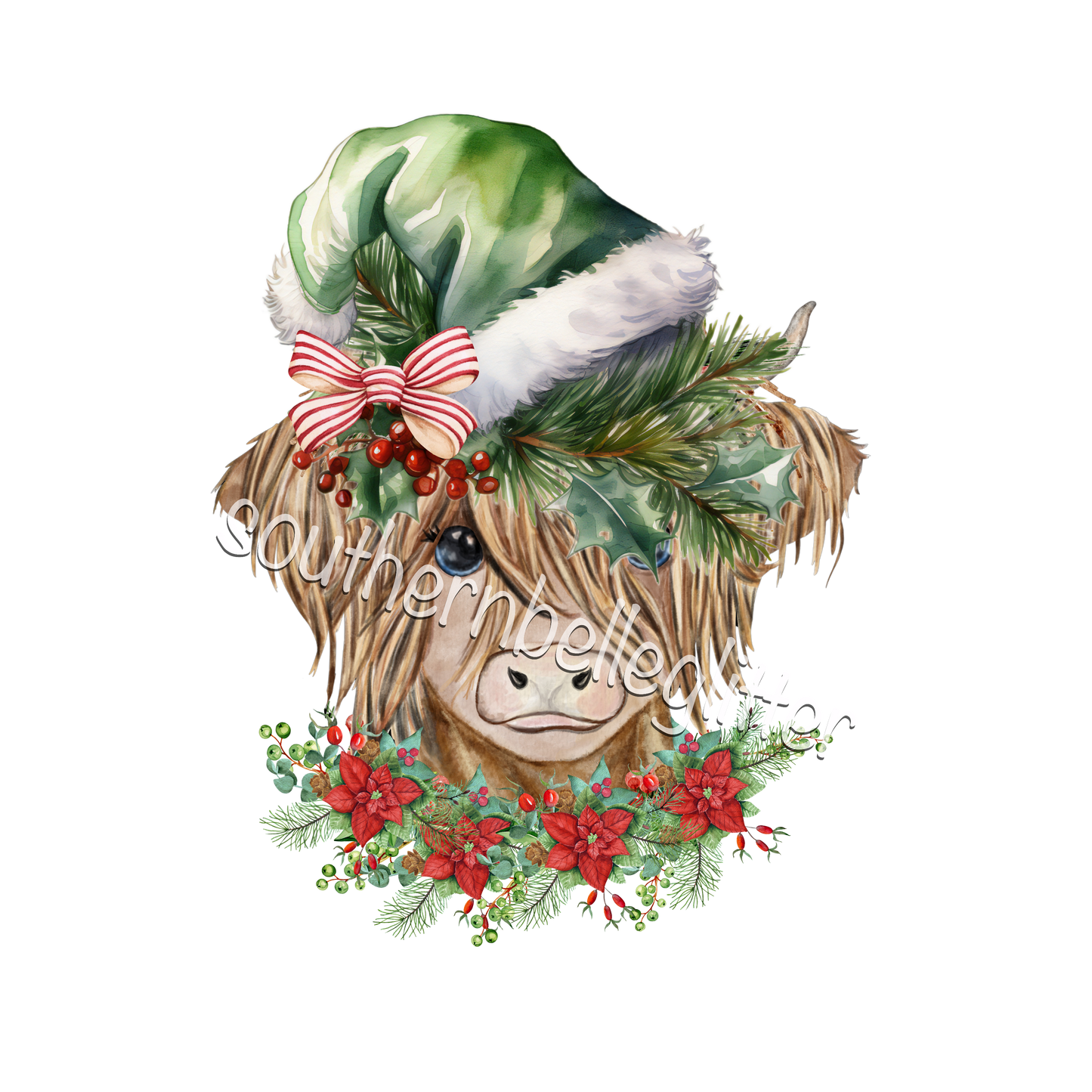 Highland Cow with Green Hat