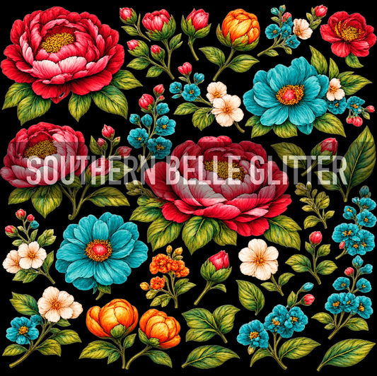 Red Teal Floral