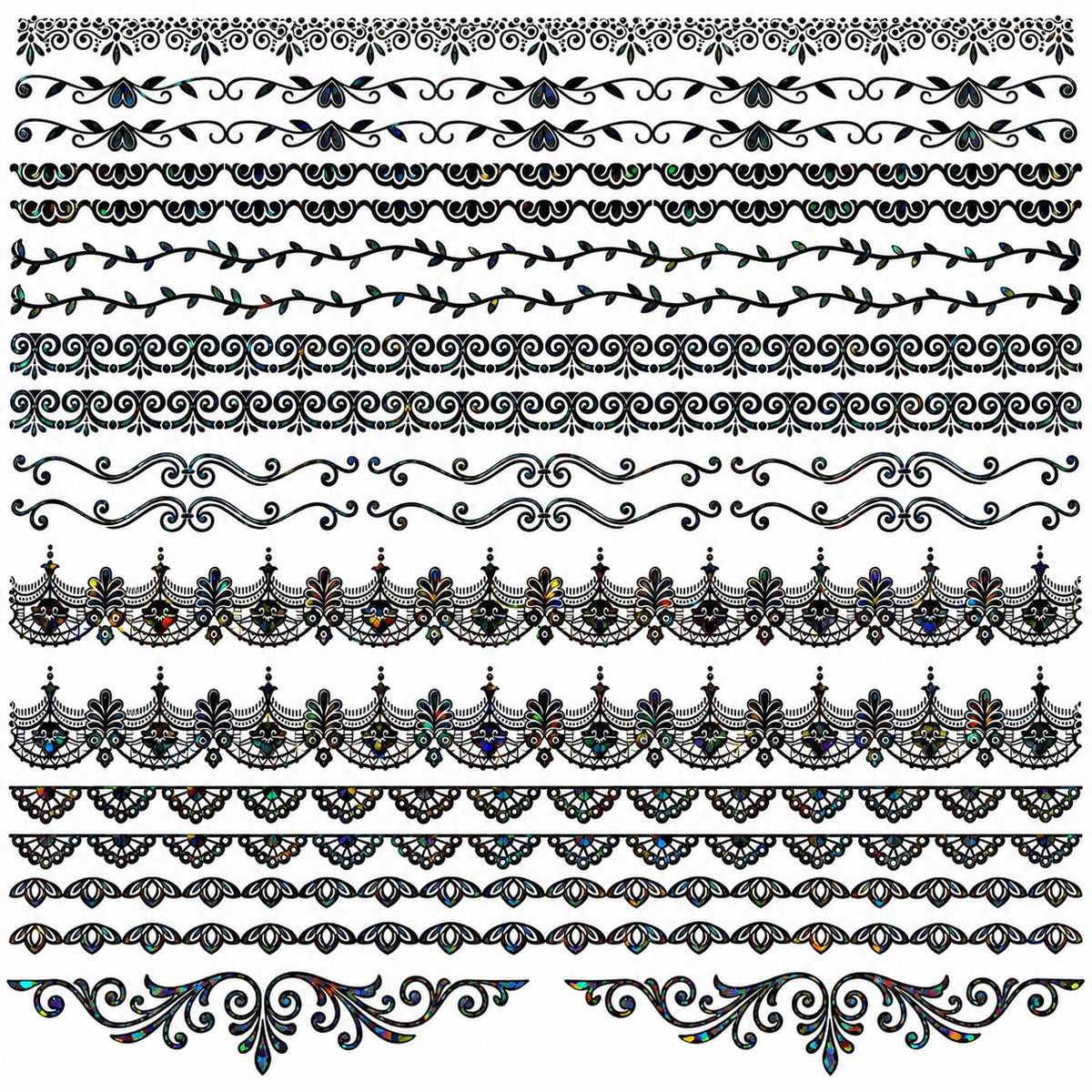 Black Holographic Ornamental Borders