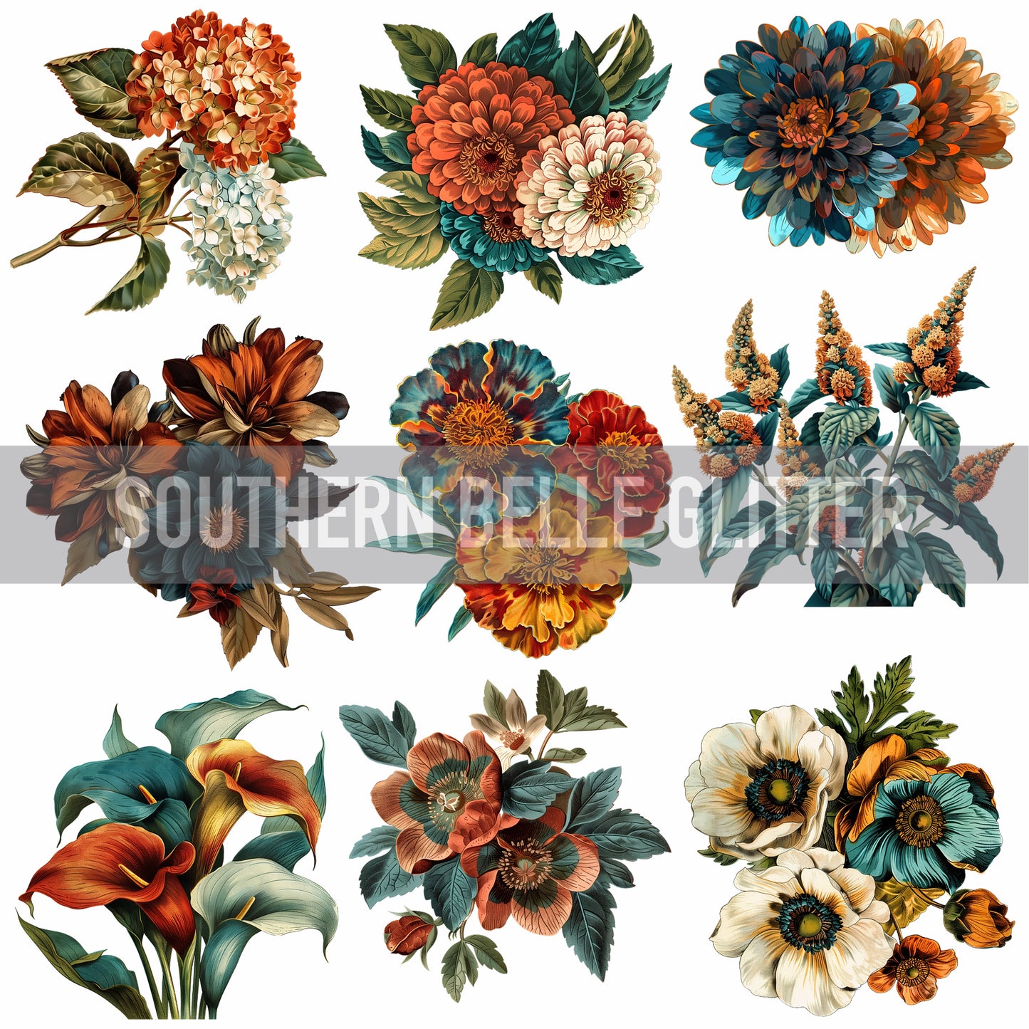 Teal & Orange Florals