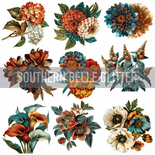 Teal & Orange Florals