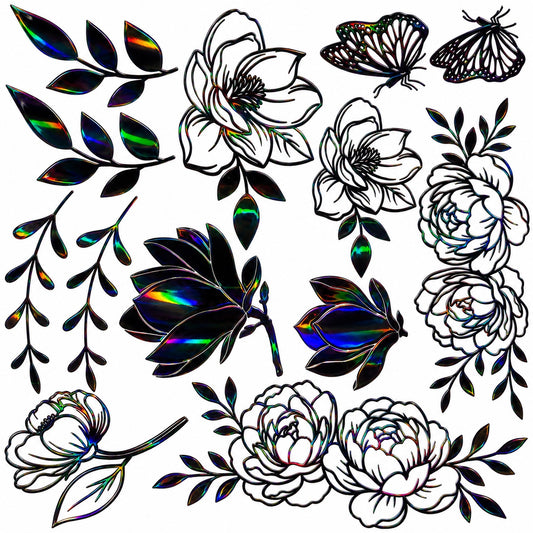 Black Holographic Florals and Butterflies