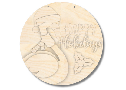 Unfinished Wood Happy Holidays Flamingo Door Sign Kit | Wood Craft Cutouts | 1/4" Thick |