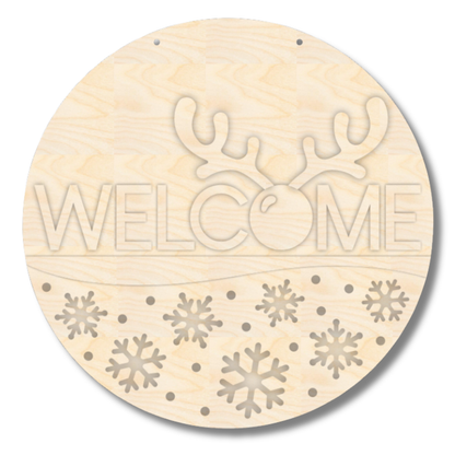 Unfinished Welcome Snowflake Reindeer Door Sign Kit | Wood Craft Cutouts | 1/4" Thick |
