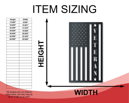 Metal Veteran USA Flag Wall Art | Veterans Patriotic | Indoor Outdoor | Up to 36" | Over 20 Color Options