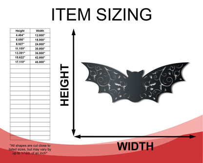 Metal Floral Bat Wall Art | Halloween | Indoor Outdoor | Up to 36" | Over 20 Color Options
