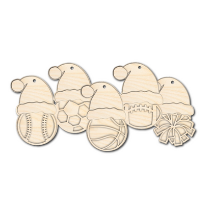 Unfinished Wood Layered Sports Christmas Ornaments | 10 Options | 5 Piece | 5" - 6" Tall | 1/8" Wood | Wood Craft DIY