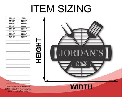 Custom Metal Backyard Grill Sign | Metal BBQ Sign with Name | 15 Color Options