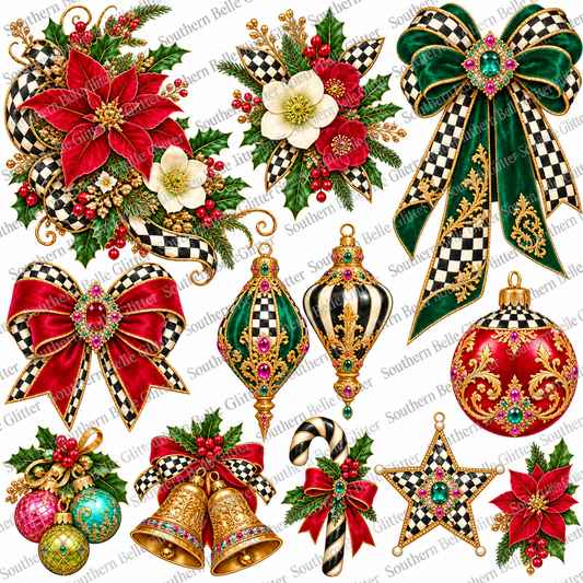 Christmas Court Jeweled Florals & Bows – 10x10 UVDTF