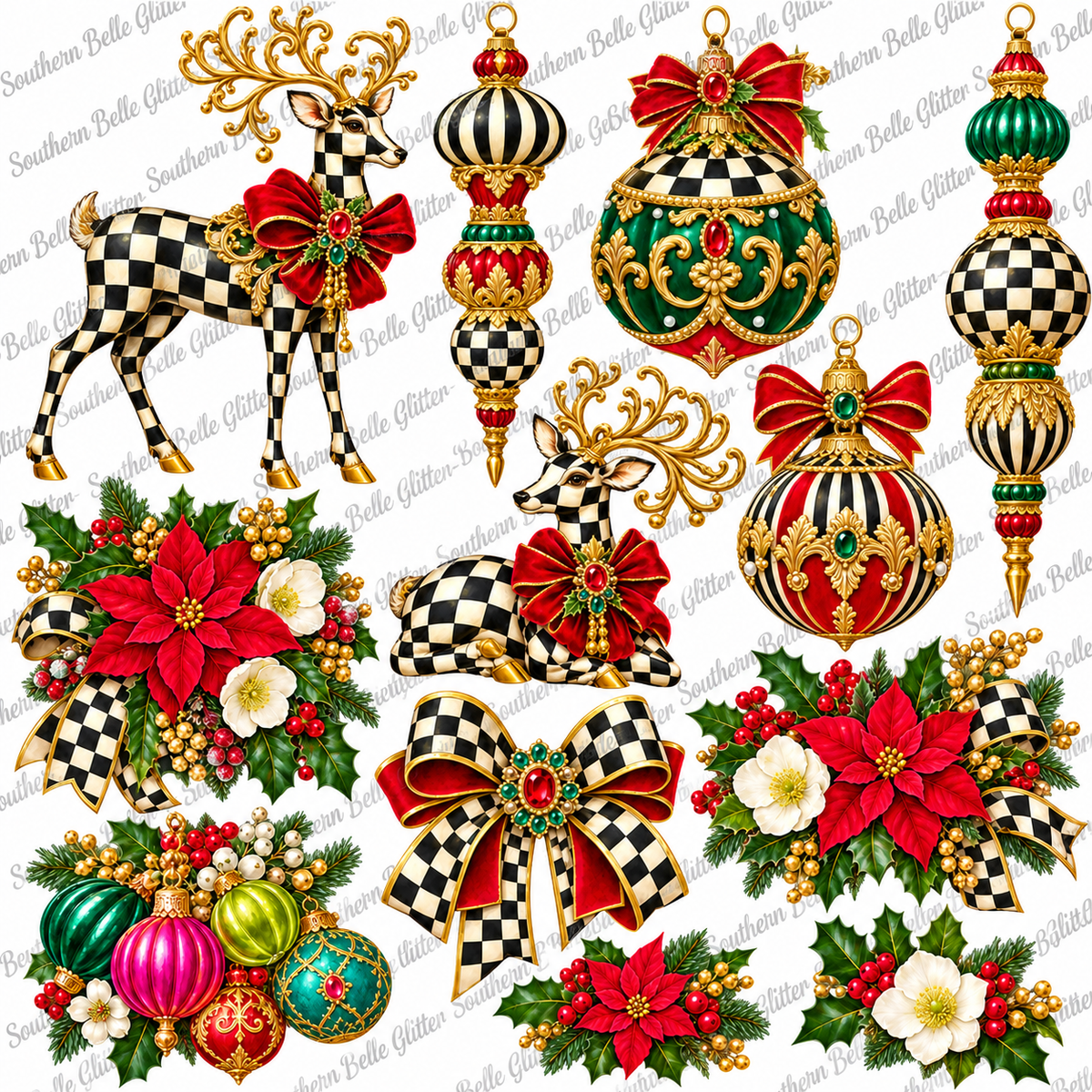 Christmas Court Reindeer & Ornaments – 10x10 UVDTF