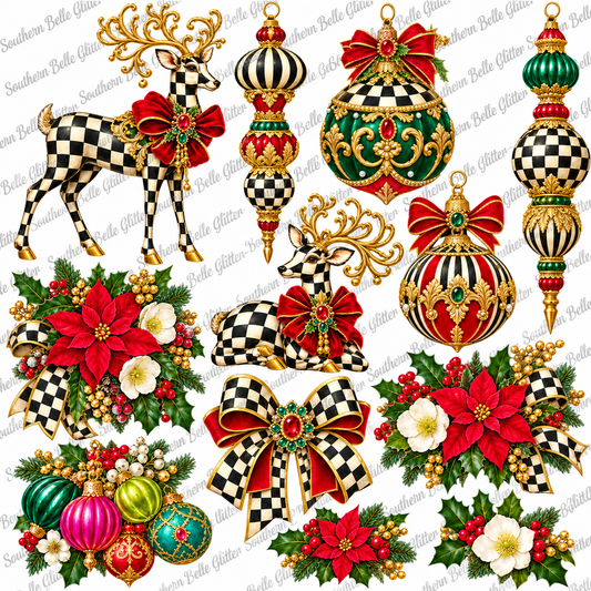 Christmas Court Reindeer & Ornaments – 10x10 UVDTF