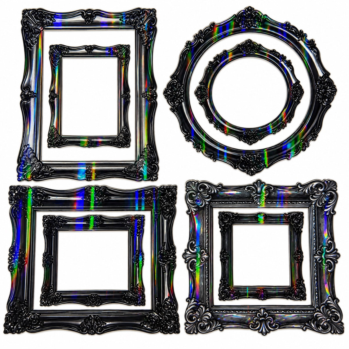 Black Holographic Ornate Frames