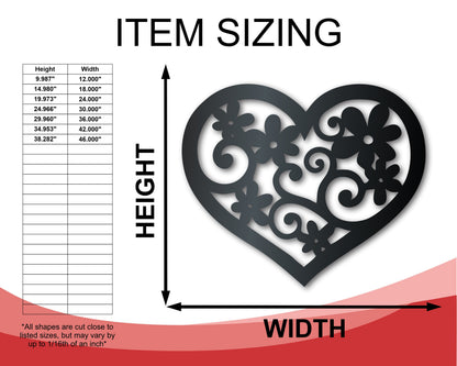 Metal Flower Heart Wall Art - Metal Sign - 14 Color Options
