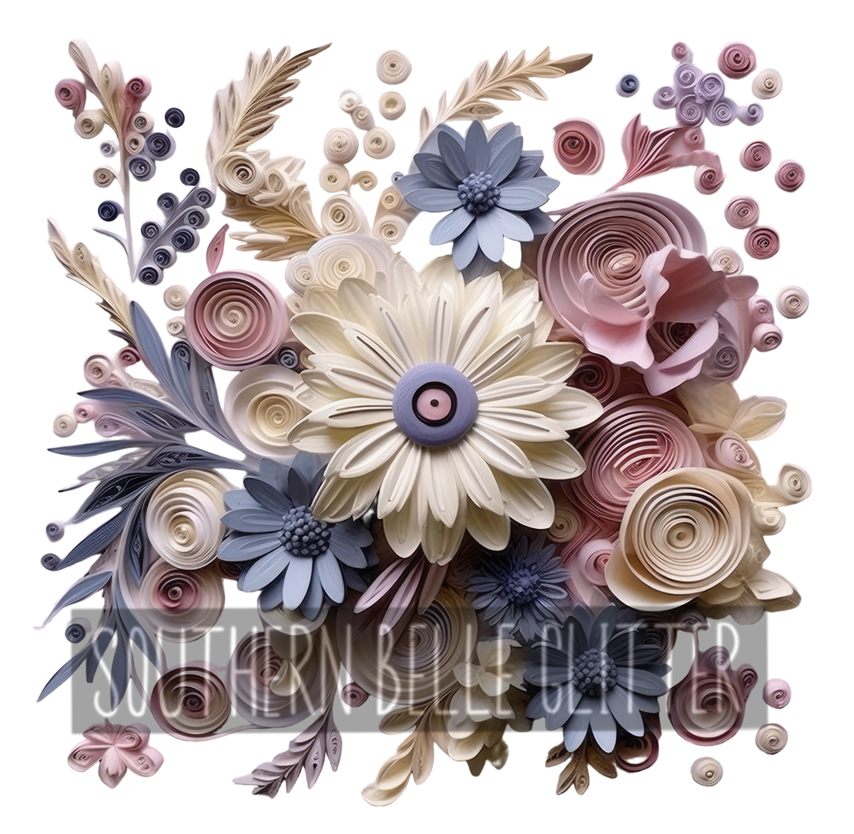 Cream, Baby blue Quill Floral