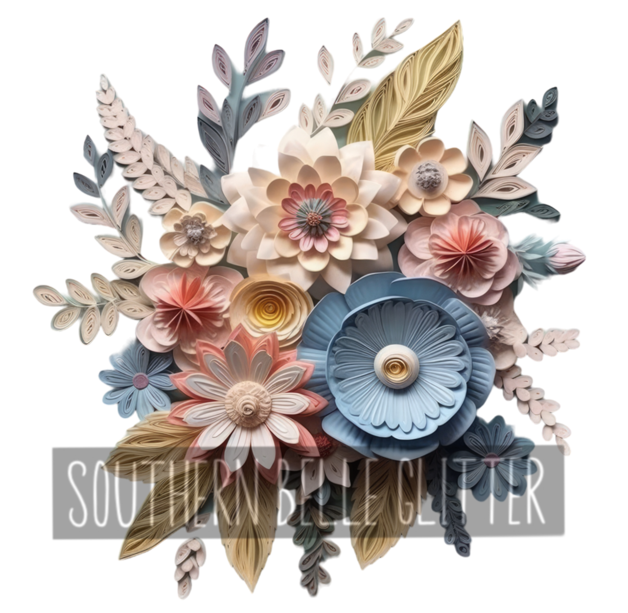 Peach, Blue and Yellow Quill Floral