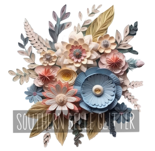 Peach, Blue and Yellow Quill Floral