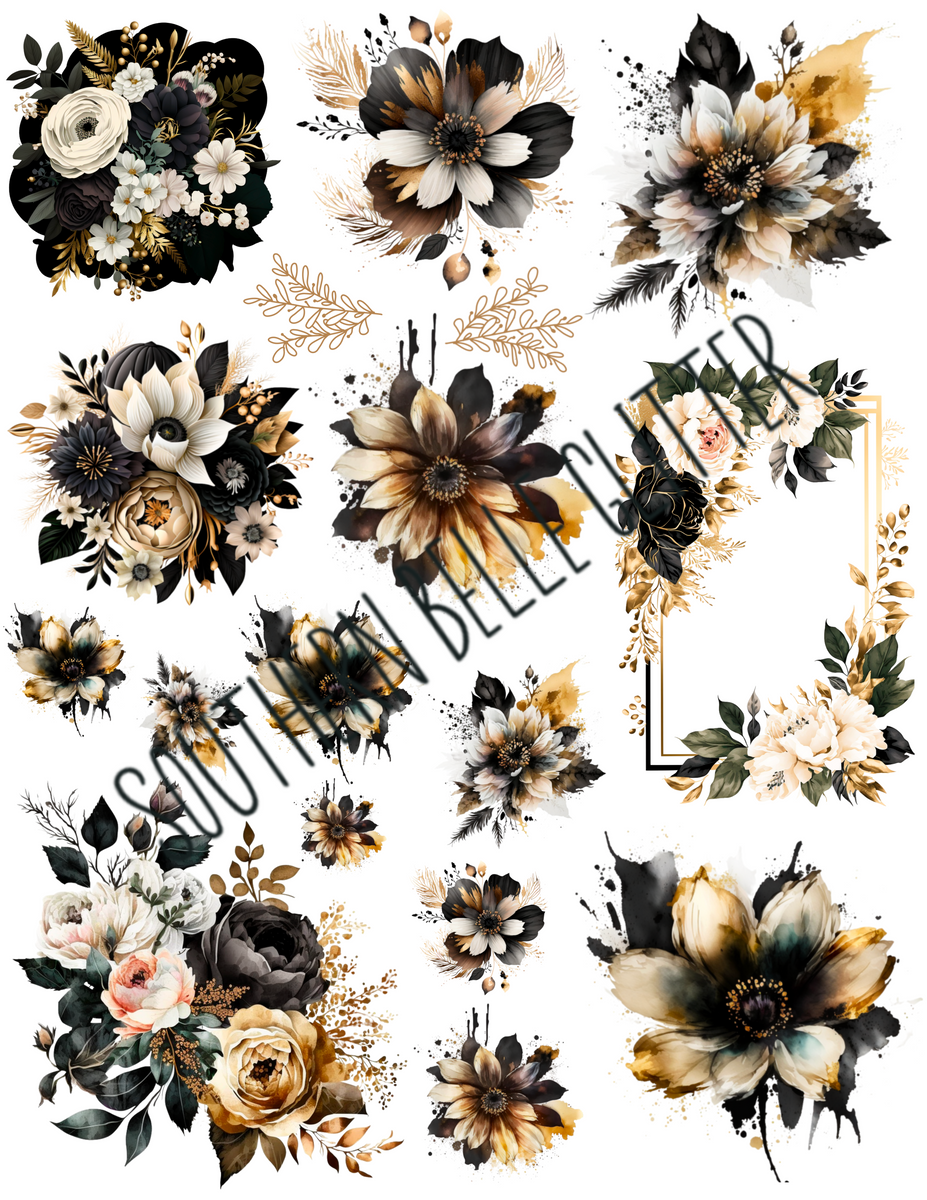 Black/Gold Floral – Southern Belle Glitter