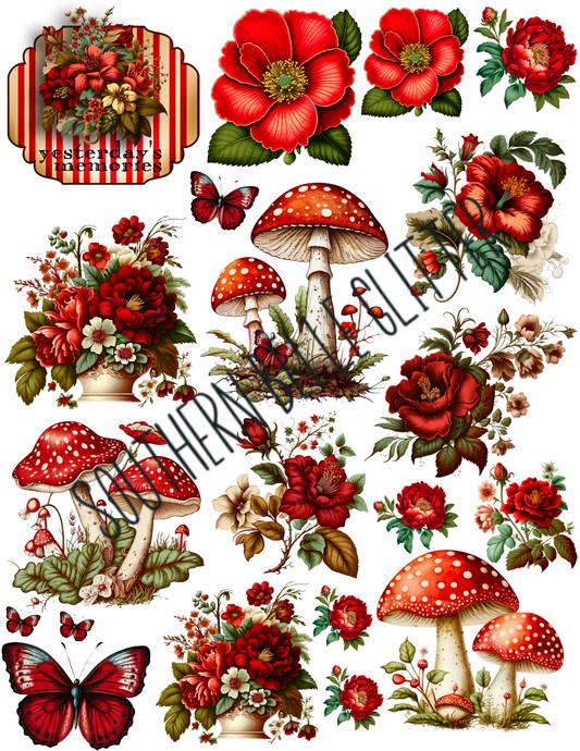 Red Florals/Mushrooms