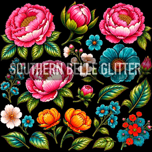 Magenta/Turquoise and Orange Floral 1