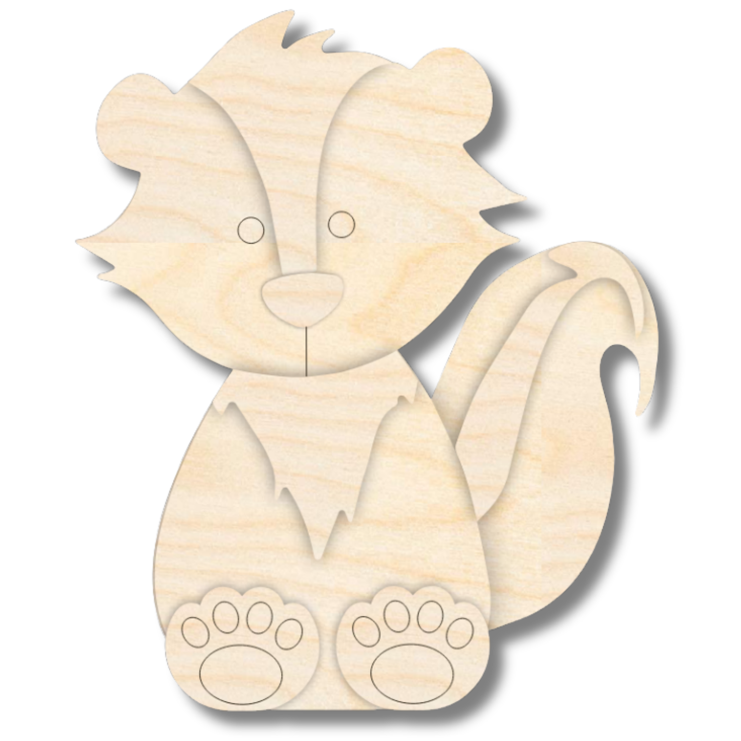 Unfinished Wood Layered and Etched Skunk Shelf Sitter | 6" Tall | 1/4" Wood | Wood Craft DIY