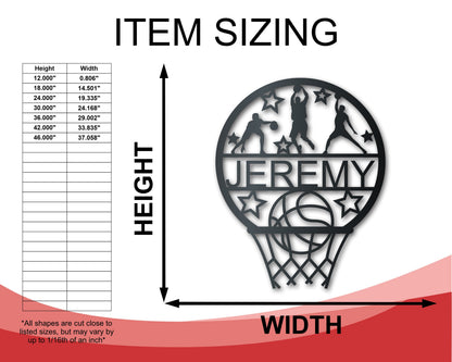Custom Metal Basketball Hoop Wall Art - Metal Sports Sign - 14 Color Options