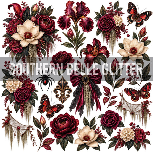 Bordeaux Bloom - The Fancy Pelican by Lauren E 10x10 UVDTF