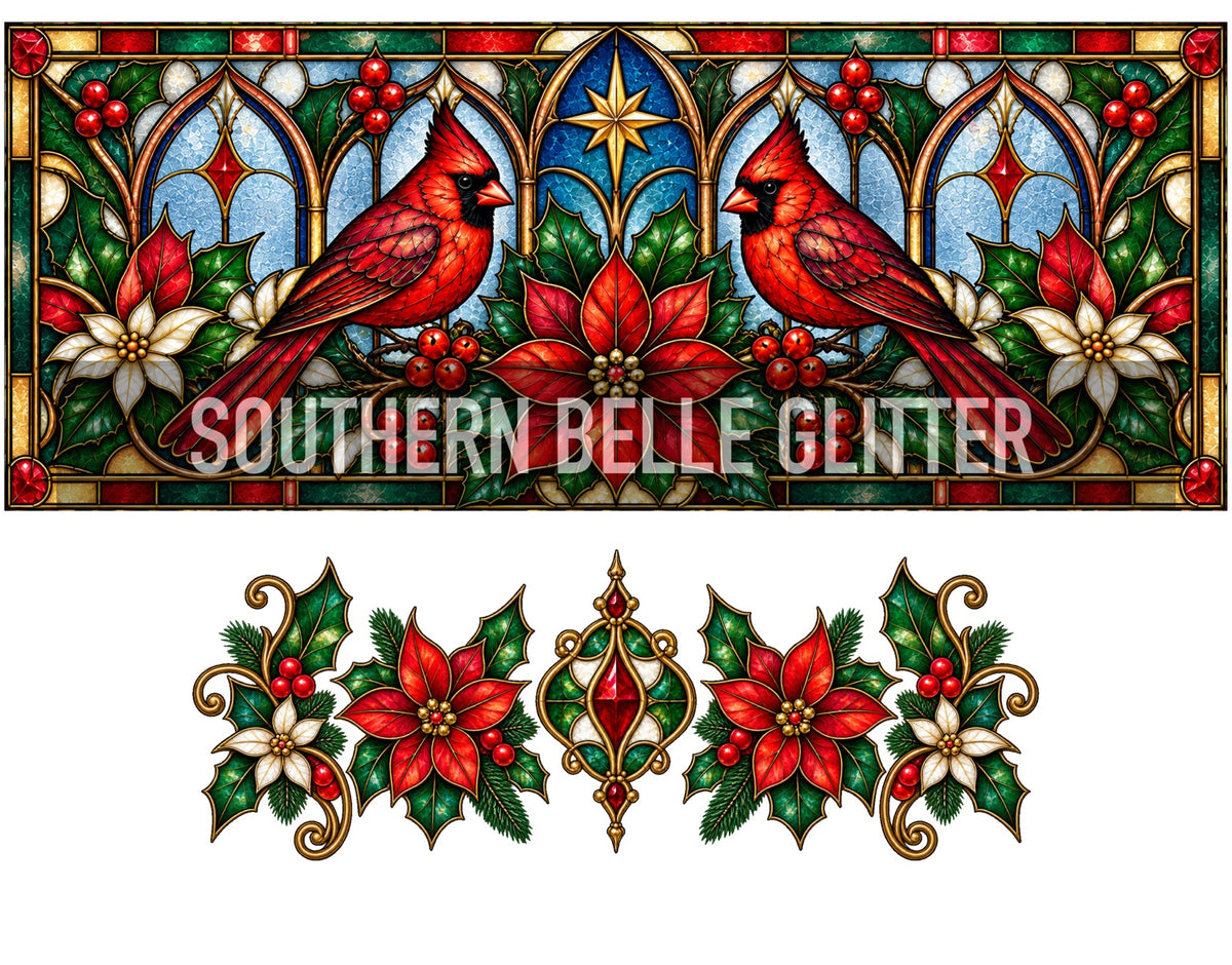 Cardinal Stained Glass Christmas 40oz UVDTF wrap set