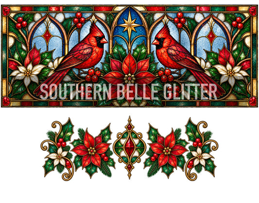 Cardinal Stained Glass Christmas 40oz UVDTF wrap set
