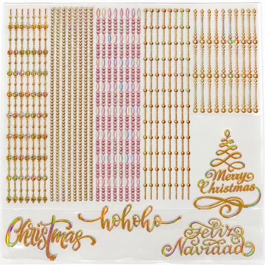 Christmas holographic UVDTF sheet with beaded dangles and lettering