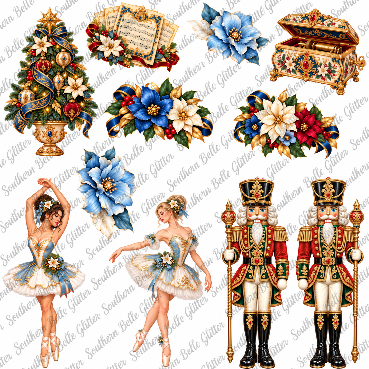 Nutcracker Ballerina 2 UVDTF transfer sheet with Southern Belle Glitter watermark on white background