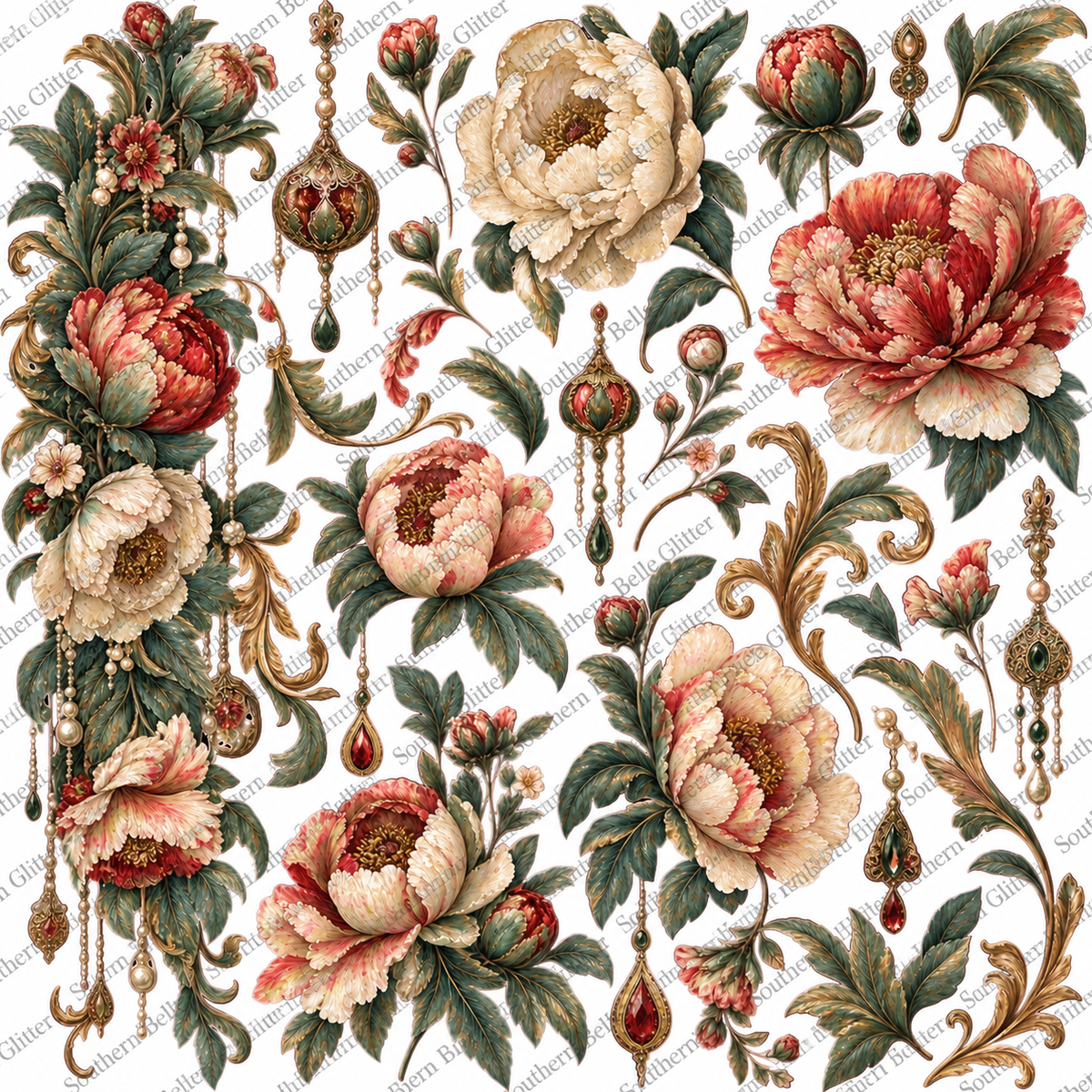 Baroque Peony Elegance – UVDTF Accent Sheet