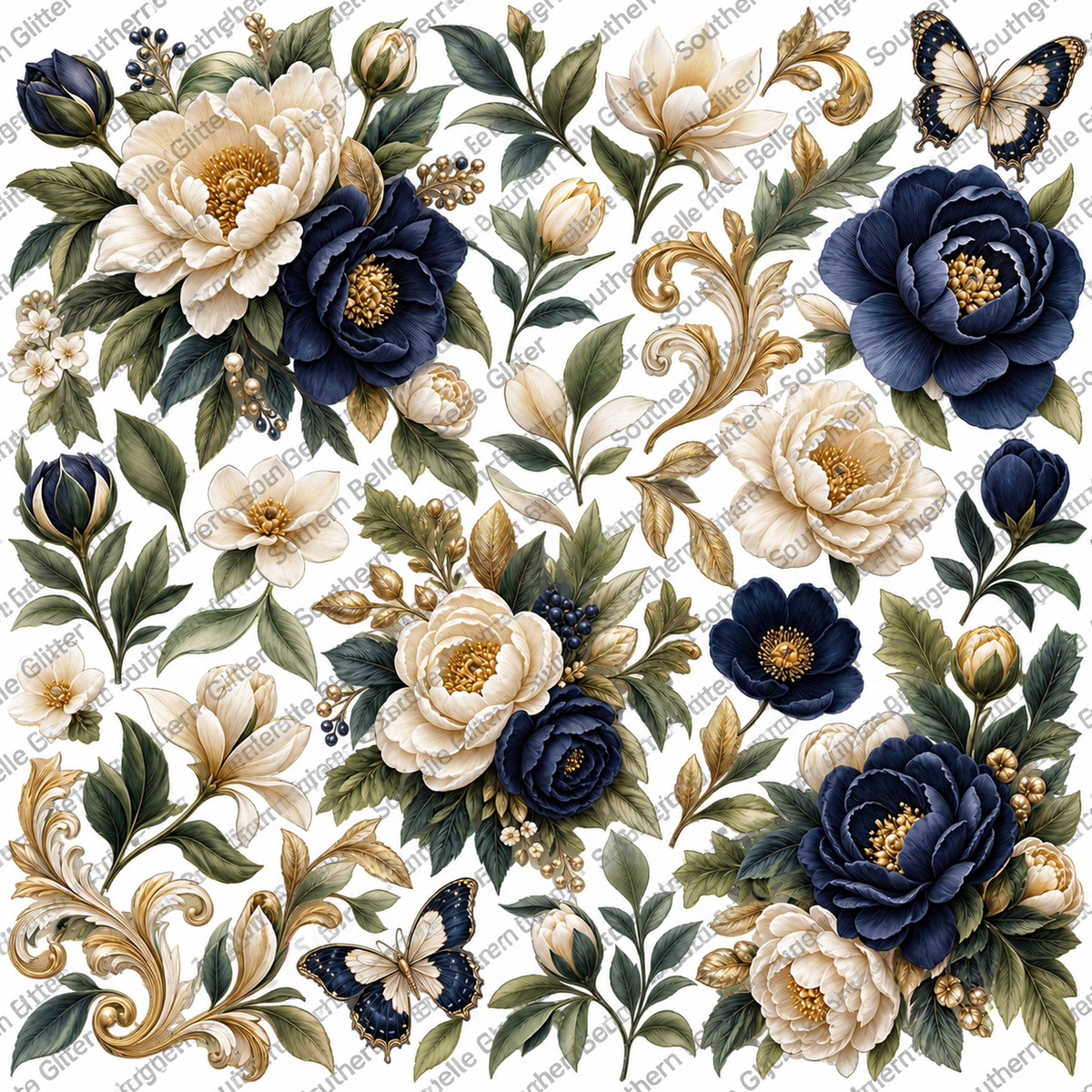 Navy & Sage Botanicals – UVDTF Accent Sheet