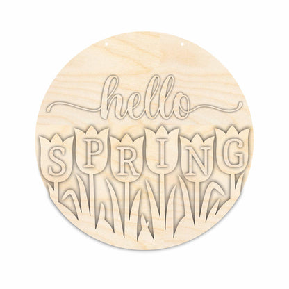 Unfinished Wood Hello Spring Door Sign Kit | Wood Craft Cutouts | 1/4" Thick |