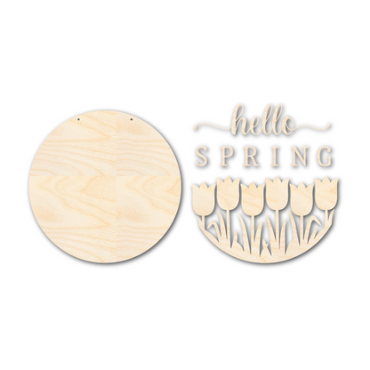 Unfinished Wood Hello Spring Door Sign Kit | Wood Craft Cutouts | 1/4" Thick |