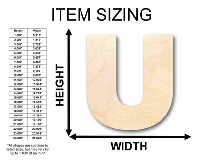 Unfinished Wood Block Letter U - Craft - up to 46" DIY