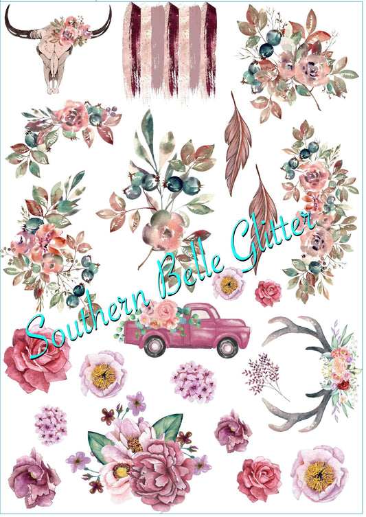 6 O'Clock Boho Floral  Transfer Bundle